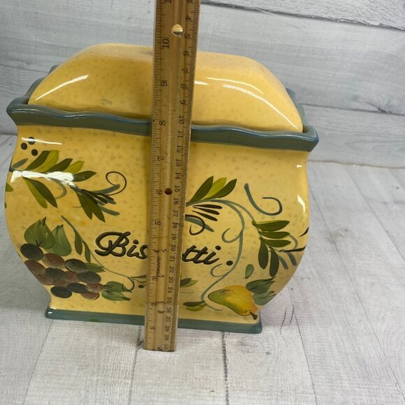NONNI'S Yellow Green Tuscan Style Handmade Rectangle Ceramic Biscotti Cookie Jar - Picture 10 of 16